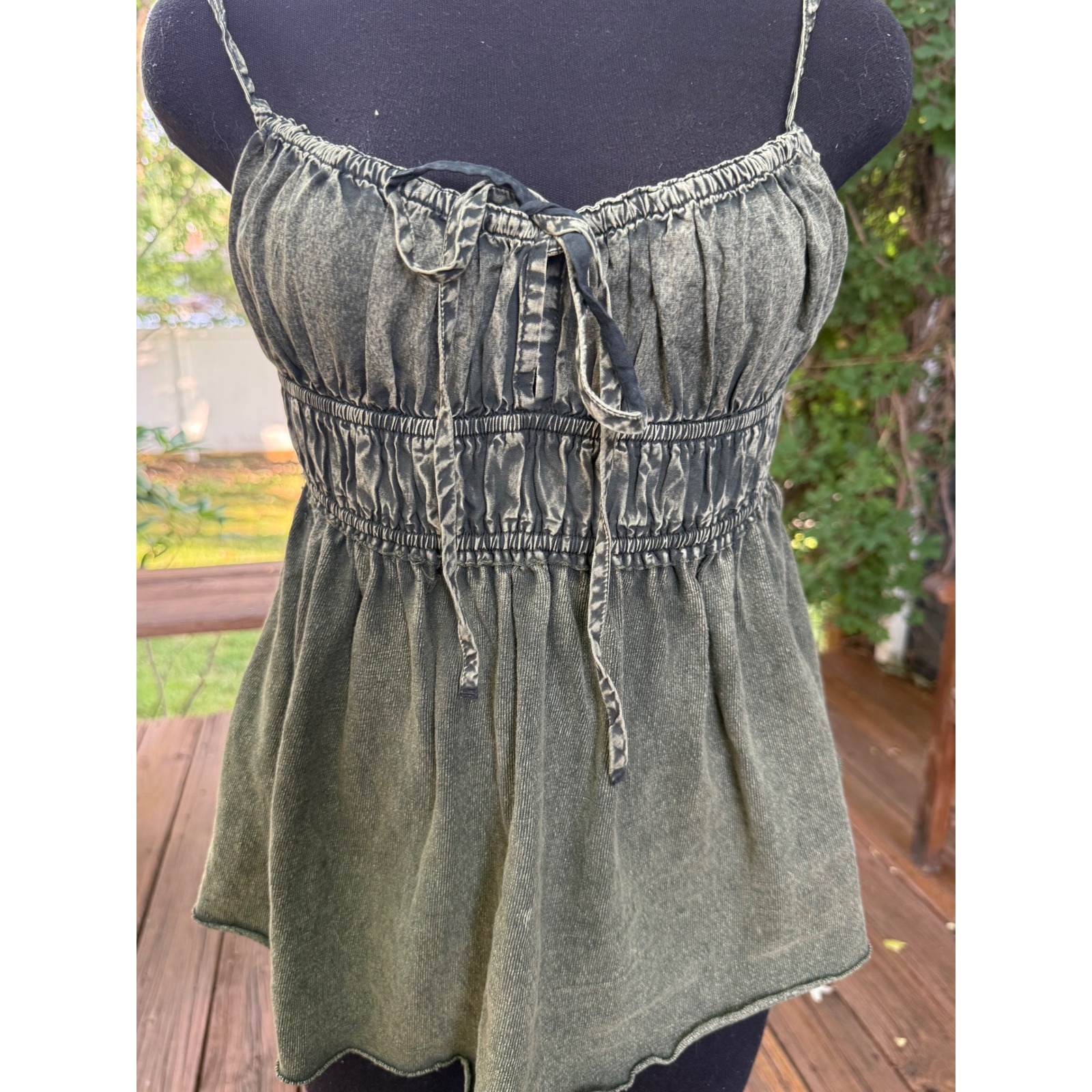 Free People Sea Lion Cami Top Ob1940606 Slate Ardoise Smocked Babydoll Tank S